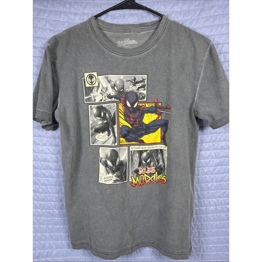 Marvel Spider Man T Shirt Gray Small 14/16 Youth Graphic Comic Tee Miles Morales
